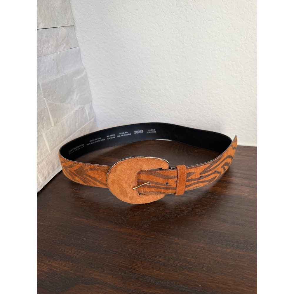 Liz Claiborne Vintage Suede Animal Print Belt Brown Tiger Stripe Size: Large